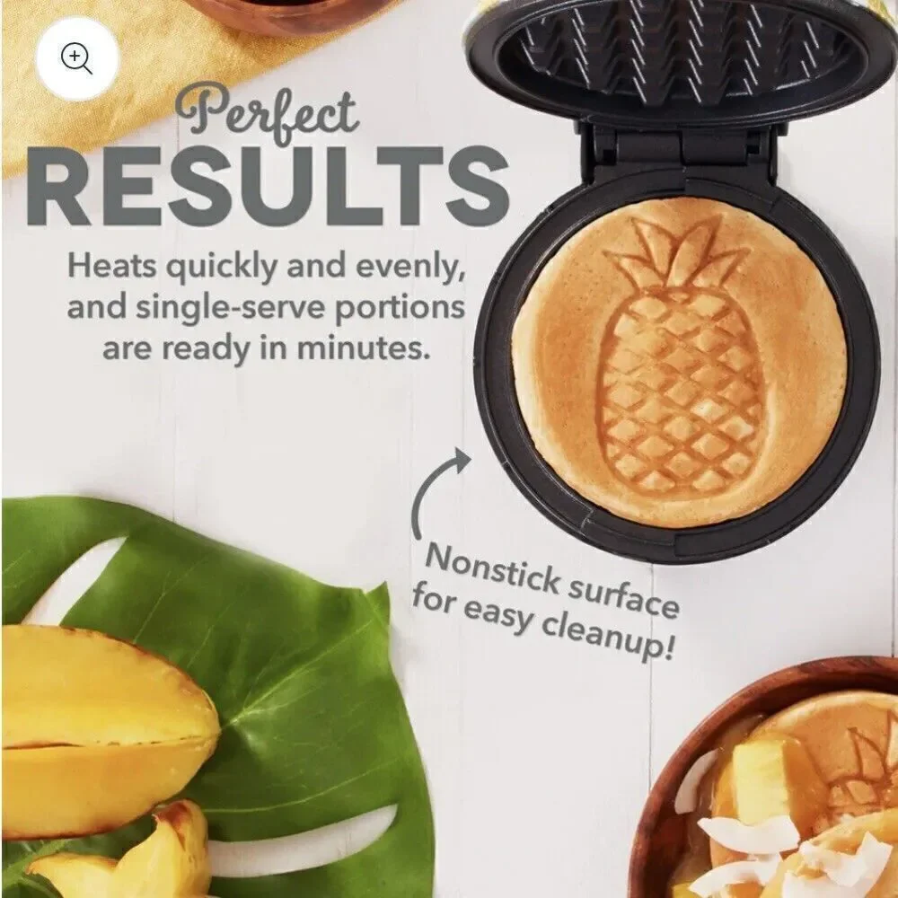 NWT in Box Gorgeous Dash White Yellow Pineapple Mini Waffle Maker w/Recipe Book